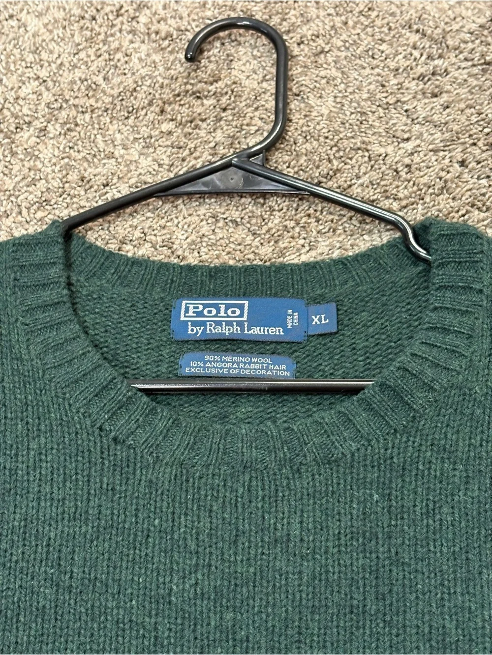 Vintage Polo Ralph Lauren Sweater Mens XL Green Pony Logo Knit Merino Wool